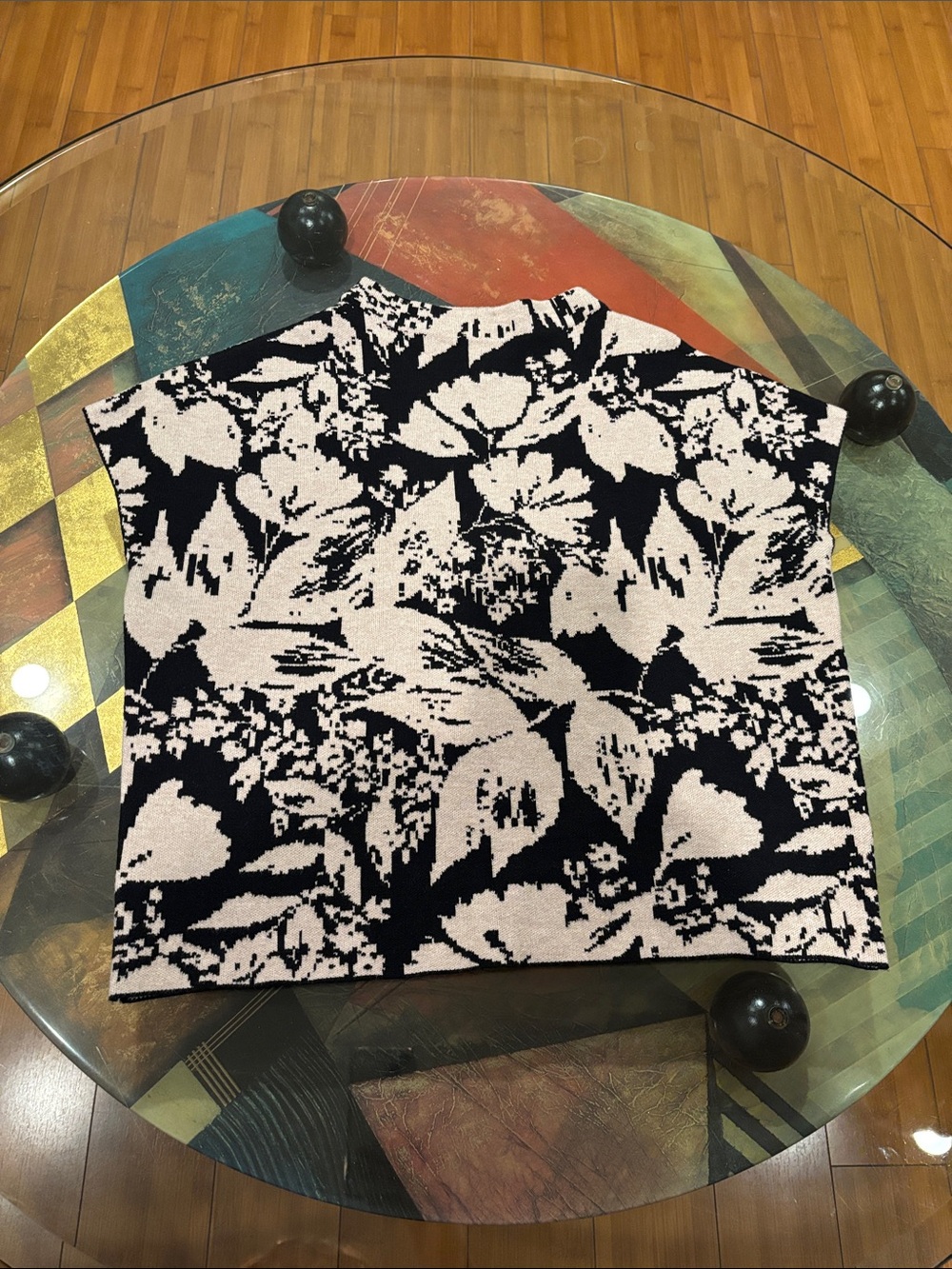 Joie Black and Ivory Floral Knit Sleeveless Tank